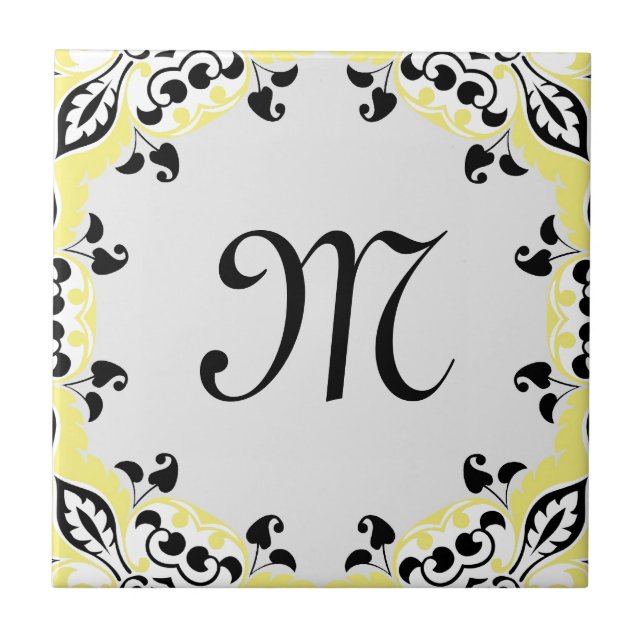 Azulejo Modelo negro y blanco amarillo elegante con el (Frente)