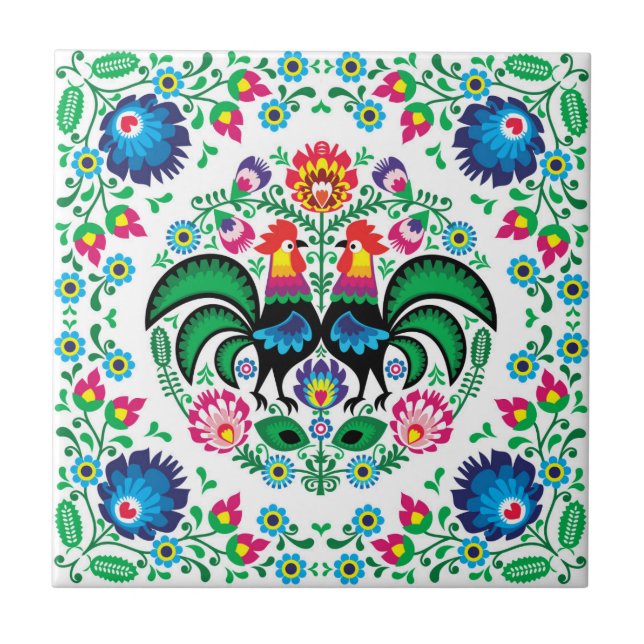 Azulejo Modelo polaco cuadrado del gallo (Frente)