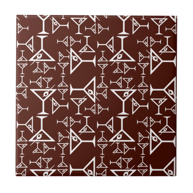 Azulejo Modelo retro Brown de los martinis del diseño de (Frente)