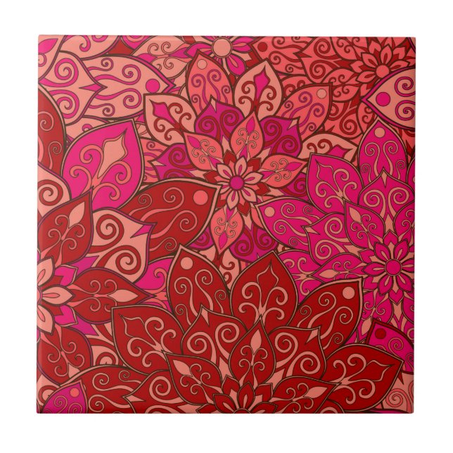 Azulejo Modelo rojo y rosado de la mandala (Frente)