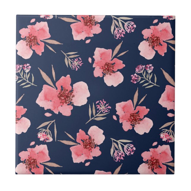 Azulejo Modelo rosado oscuro de la acuarela (Frente)