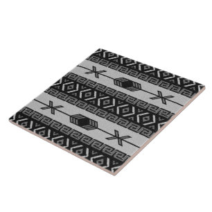 Azulejo Modelo tribal azteca del sudoeste blanco y negro