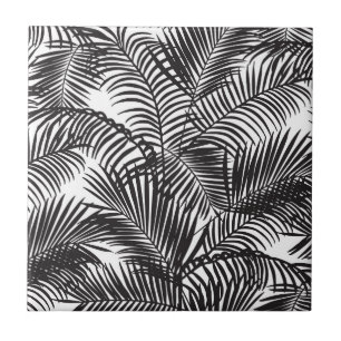 Azulejo Modelo tropical negro moderno de las palmeras