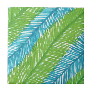 Azulejo Modelo verde y azul de las hojas de palma