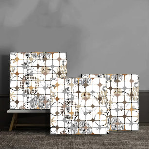 Azulejo Modern Abstract Circles and Stars in Gold and Bron