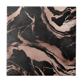 Azulejo Modern Black Rose Gold Marble Pattern
