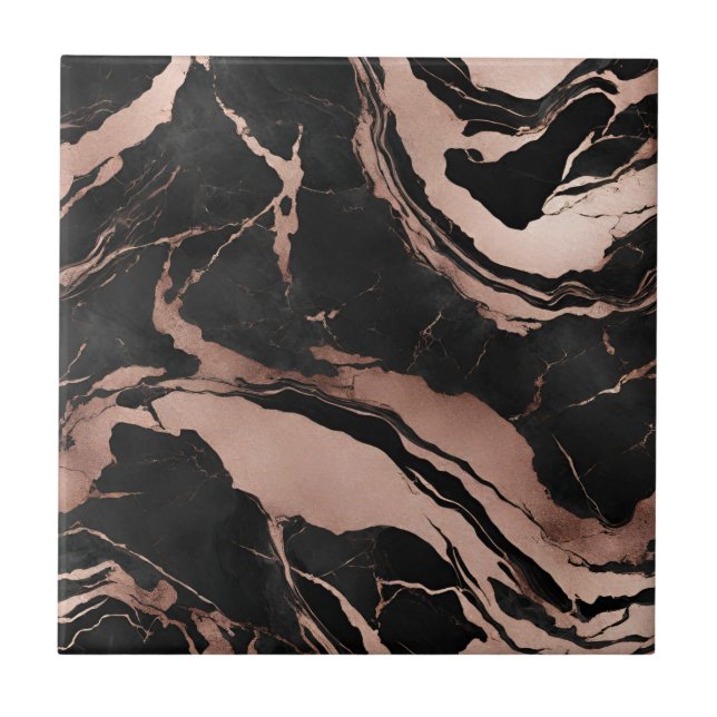 Azulejo Modern Black Rose Gold Marble Pattern (Frente)