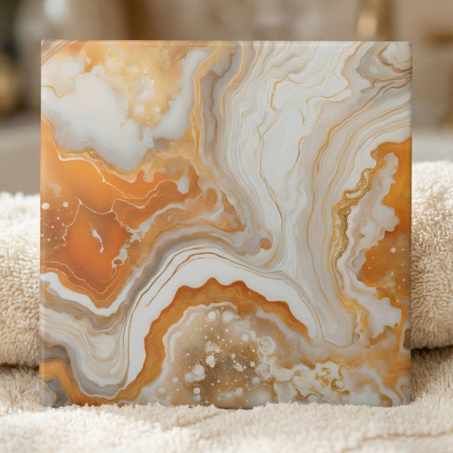 Azulejo Modern Burnt Orange and Gold Liquid Marble Agate (Subido por el creador)