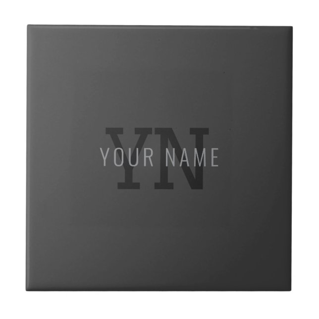 Azulejo Modern Dark Gray Monogrammed Name (u otro texto) (Frente)