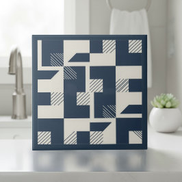 Azulejo Modern Geometric Abstract Pat#3 Navy ID1192