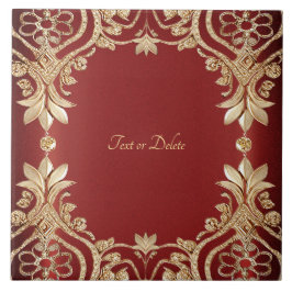 Azulejo Modern Gold Red Floral Ceramic Tile