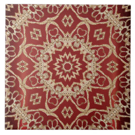 Azulejo Modern Gold Red Floral Ceramic Tile