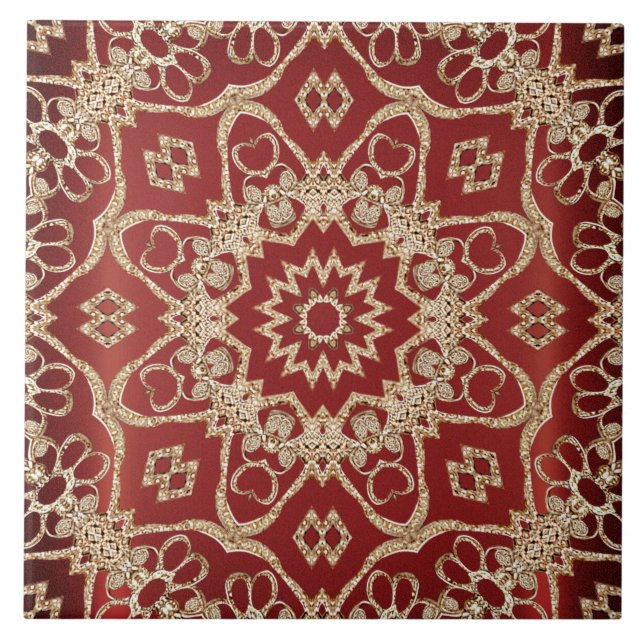 Azulejo Modern Gold Red Floral Ceramic Tile (Frente)