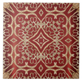 Azulejo Modern Gold Red Floral Ceramic Tile