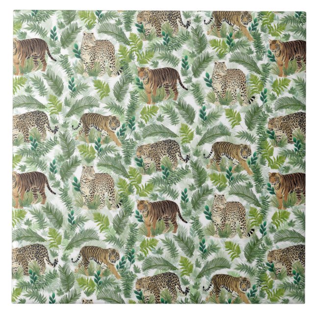 Azulejo Modern Leopards Tigers Jungle Plants (Frente)