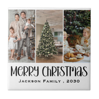 Azulejo Modern Minimalist 4 Photo Collage Family Name Year