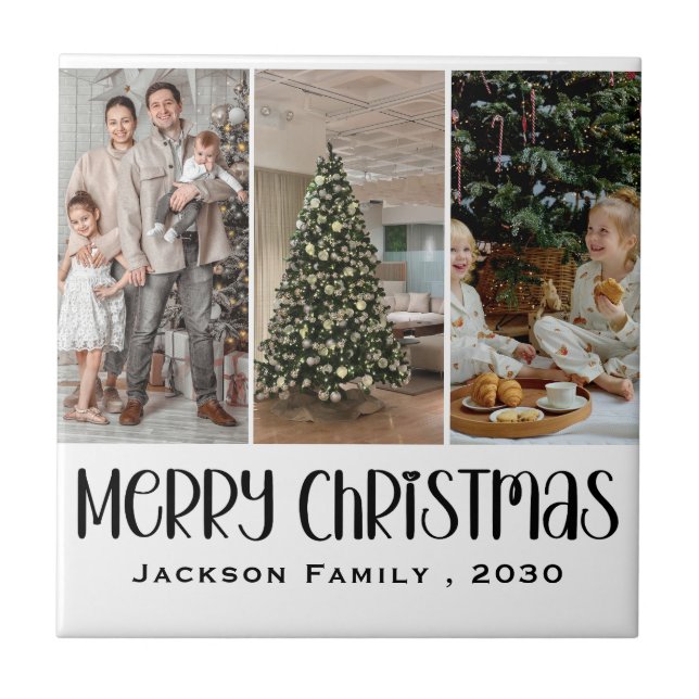 Azulejo Modern Minimalist 4 Photo Collage Family Name Year (Frente)