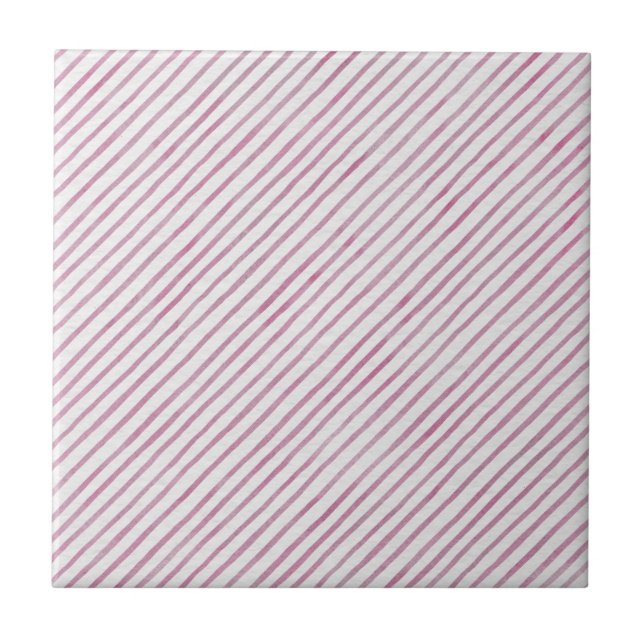 Azulejo Modern Pink And White Stripes Ceramic Tile (Frente)