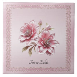 Azulejo Modern Pink Flowers Ceramic Tile
