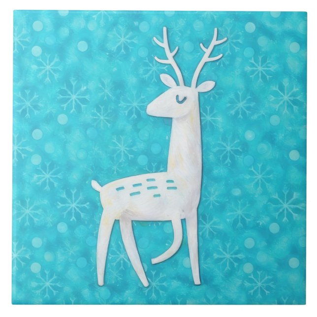 Azulejo Modern Reindeer Deer Art Holiday Decorative Tile (Frente)
