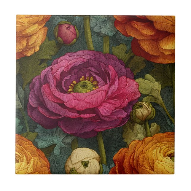 Azulejo Modern Retro Ranunculus  Tiles  For Cooking Space (Frente)