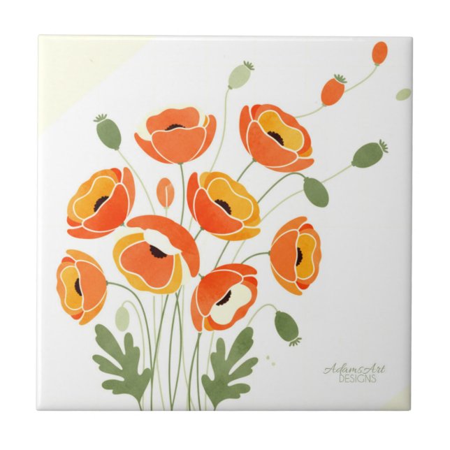 Azulejo Modern Watercolor Poppies (Frente)