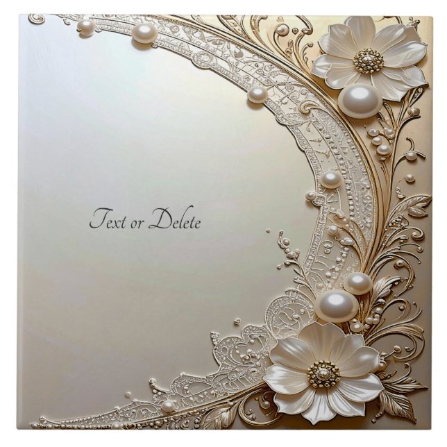 Azulejo Modern White Flowers Pearls Ceramic Tile (Frente)