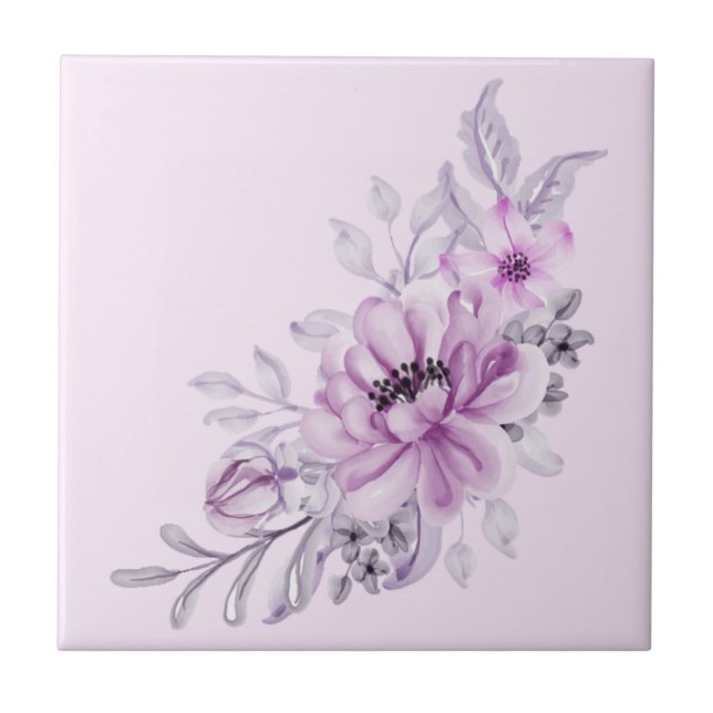 Azulejo Moderna acuarela violeta rosa floral elegante (Frente)