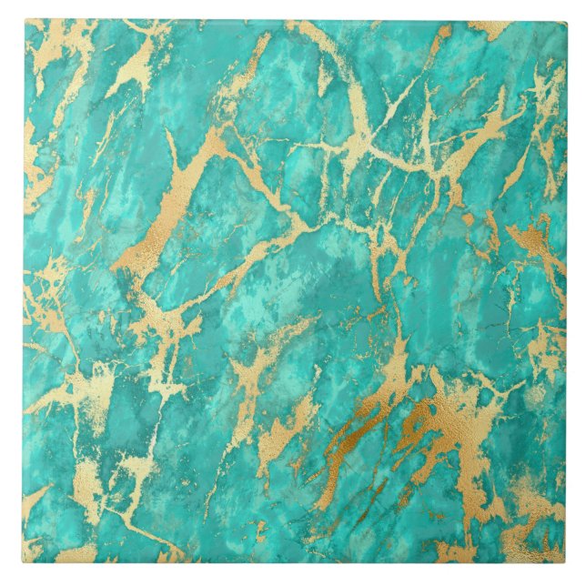 Azulejo Moderna Faux Verde azulada Purpurina Marble Cerámi (Frente)