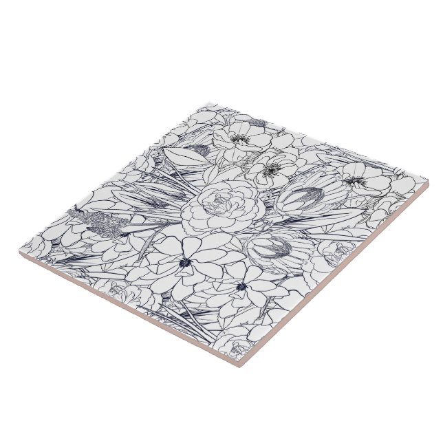 Azulejo Moderna Línea de Arte Diseño Giratorio Floral (Lado)