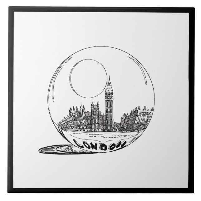 Azulejo Moderna y elegante Londres Lástima Blanco Negro (Frente)