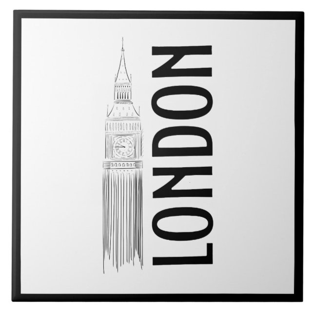Azulejo Moderna y elegante Londres Lástima Blanco Negro (Frente)