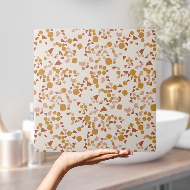 Azulejo Moderna y sencilla Terrazzo Cream Rubor Pink Gold  (Modern Simple Terrazzo Cream Blush Pink Gold Tile)
