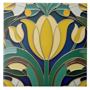 Azulejo Modernismo Art Nouveau Flor de Tulipano Amarillo