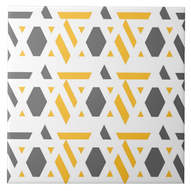 Azulejo Moderno, abstracto, gris, amarillo mostaza, blanco (Frente)
