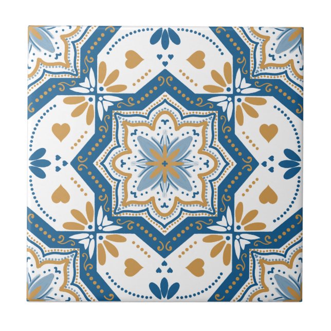 Azulejo moderno amarillo azul portugués (Frente)