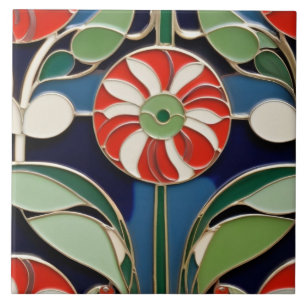 Azulejo Moderno Art Nouveau Ronda Flor Roja Floral