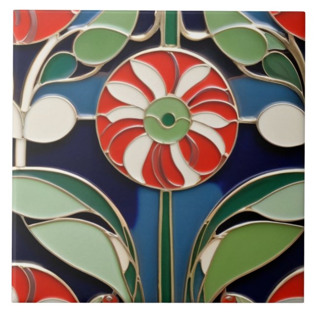 Azulejo Moderno Art Nouveau Ronda Flor Roja Floral (Frente)
