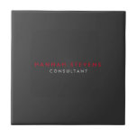 Azulejo Moderno Black Gray Red Profesional Su Nombre<br><div class="desc">Presente este diseño moderno y elegante. Esta plantilla se puede personalizar para satisfacer todas las ocupaciones profesionales.</div>