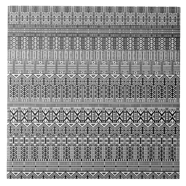 Azulejo Moderno Boho Tiras de dibujos en blanco y negro (Frente)