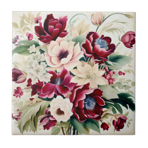 Azulejo Moderno Bouquet De Bebalgas Y Hojas Verdes