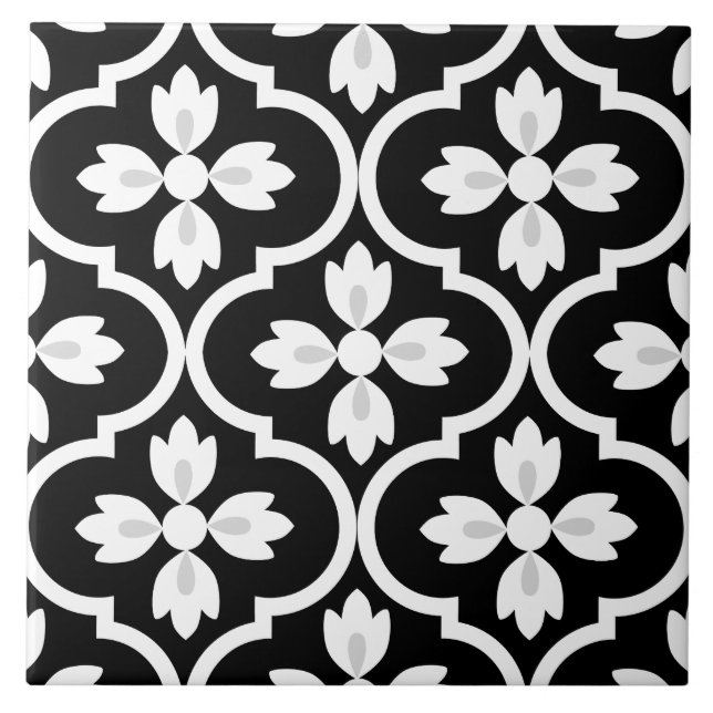 Azulejo Moderno clásico negro, blanco Mediterráneo español (Frente)