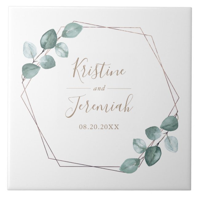 Azulejo Moderno Eucalyptus Watercolor Café Script Boda (Frente)
