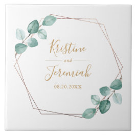 Azulejo Moderno Eucalyptus Watercolor Gold Script Boda