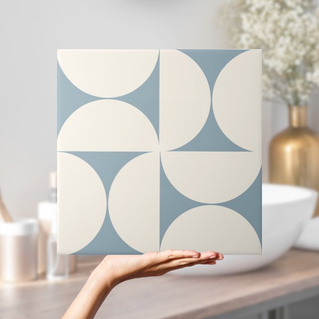 Azulejo Moderno Geométrico Coastal Azul Semi círculos Tile (Modern Geometric Coastal Blue Semi circles Tile
)