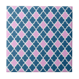 Azulejo moderno, moderno rosa y azul marino cuatro hojas