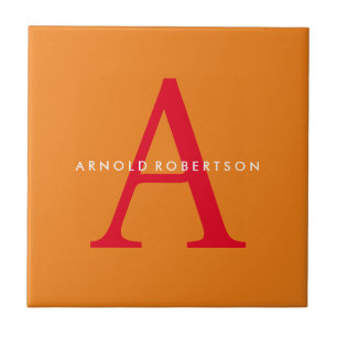 Azulejo Moderno Monograma Naranja de moda Rojo