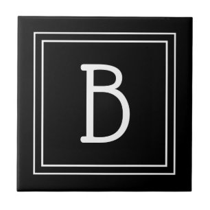 Azulejo Moderno Monogramado Blanco y Negro Inicial Simple