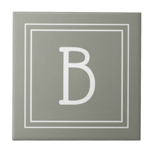 Azulejo Moderno Monogramado Sage inicial Verde Blanco Simp