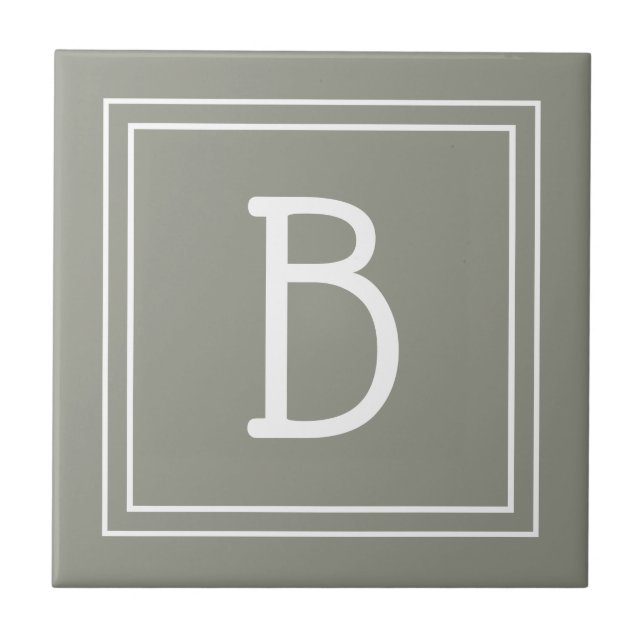 Azulejo Moderno Monogramado Sage inicial Verde Blanco Simp (Frente)
